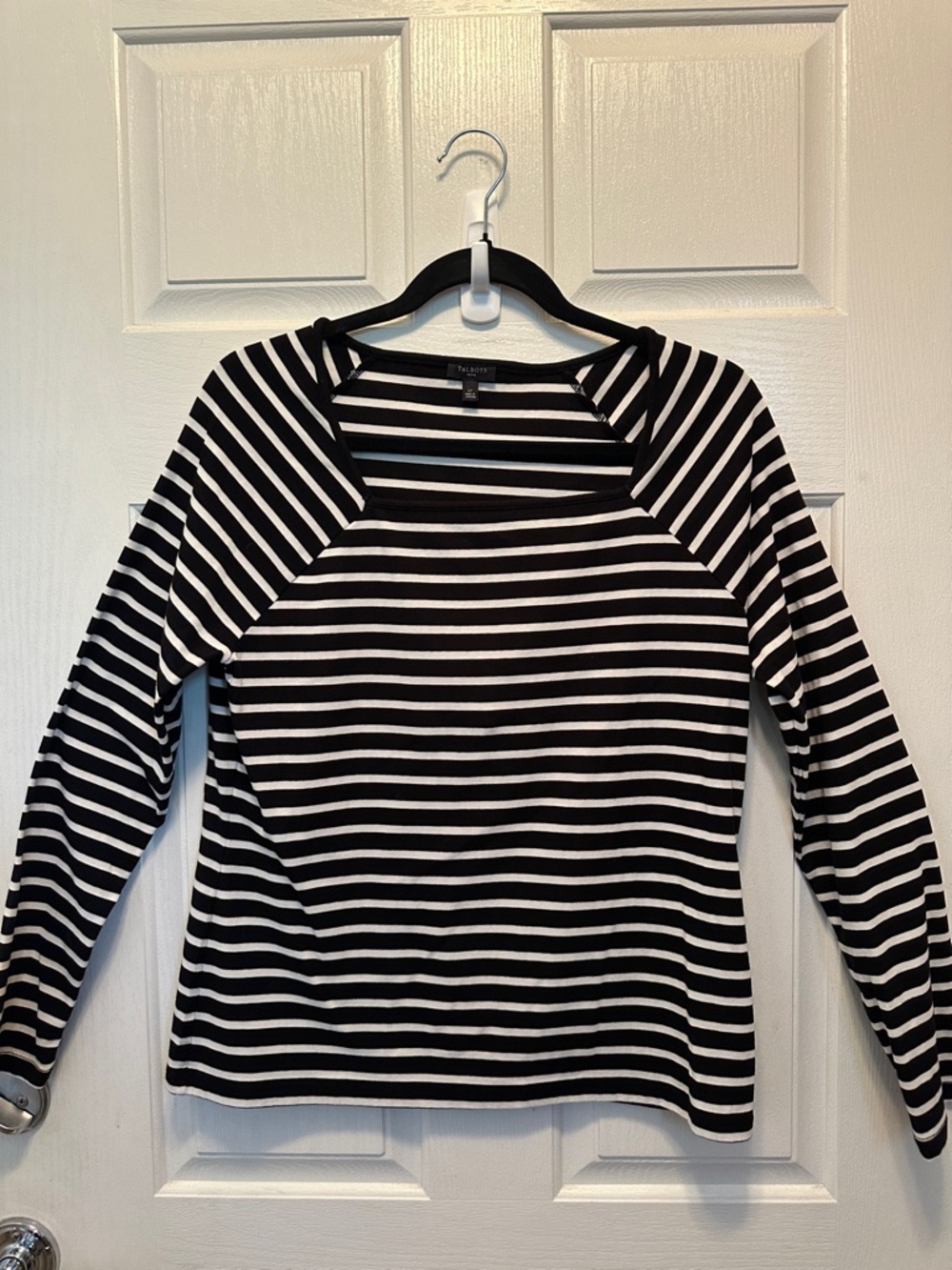 Talbots Black and White Striped Long-Sleeve Knit Top Size LP
